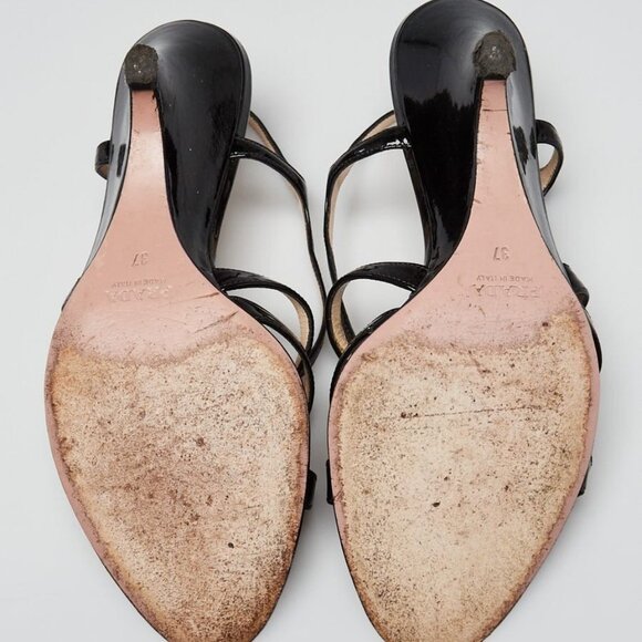 Prada Black Vitello Shine Strappy Leather Open-Toe Sandals Size 6.5/37 - Picture 2 of 5